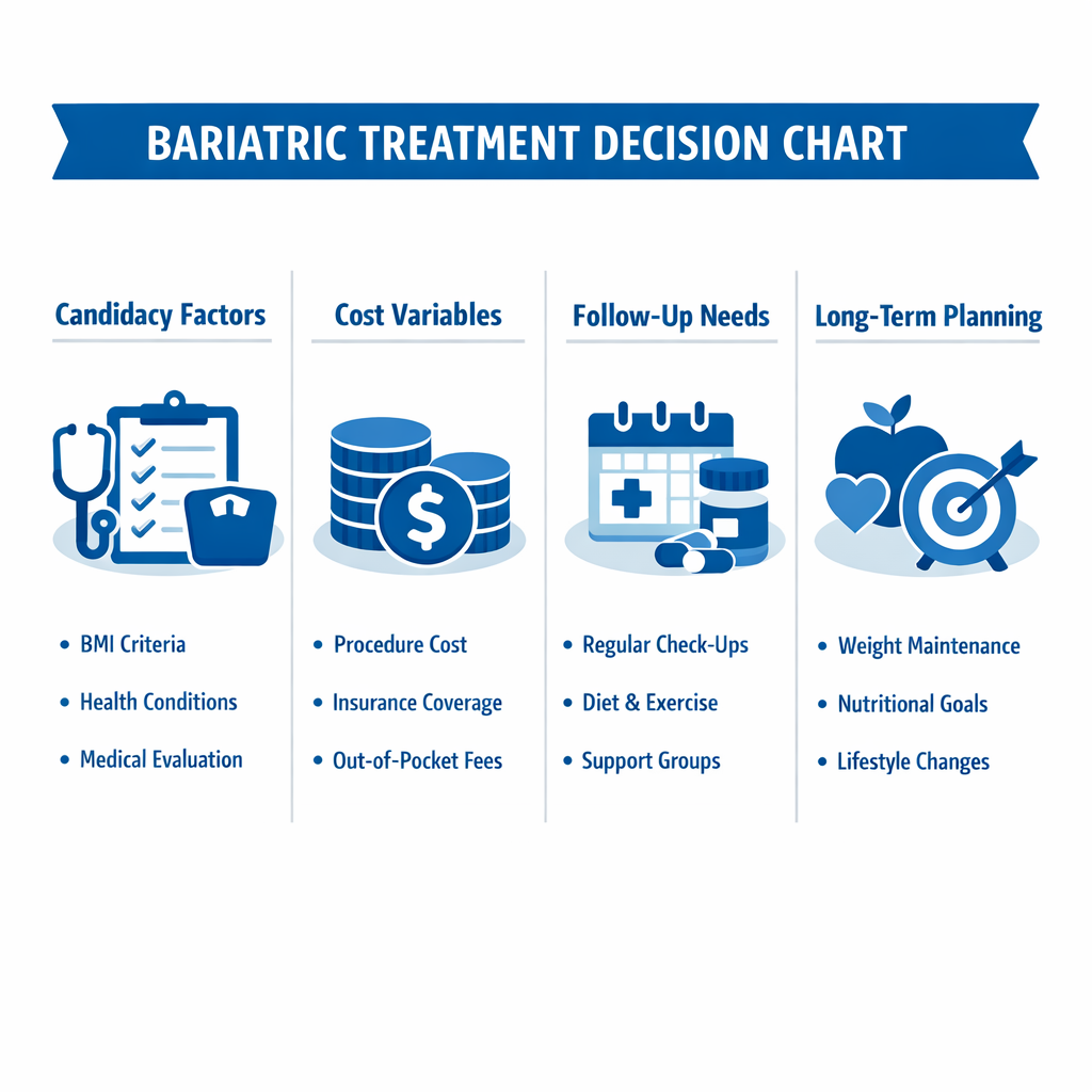 Infographic comparing factors and milestones after bariatric treatment.